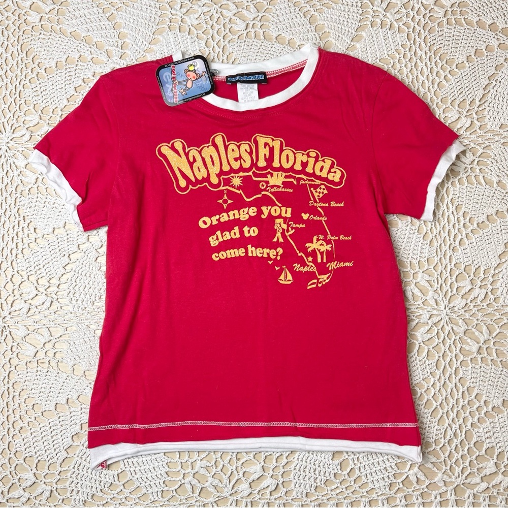 Vintage 1990s Next Generation Girls L Naples Florida Glittery Novelty Tee Shirt